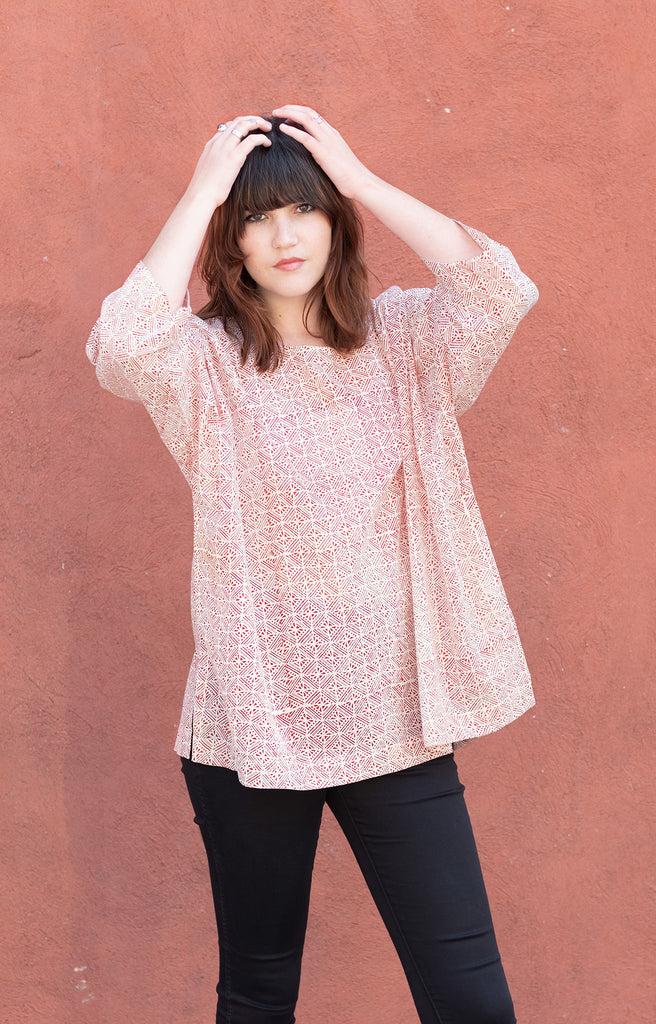 anokhi Easy Shirt in Red Tiles