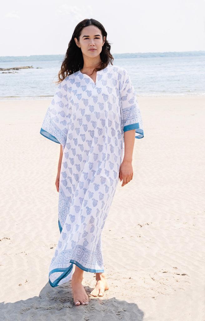 anokhi Kaftan in Denim Double Paisley