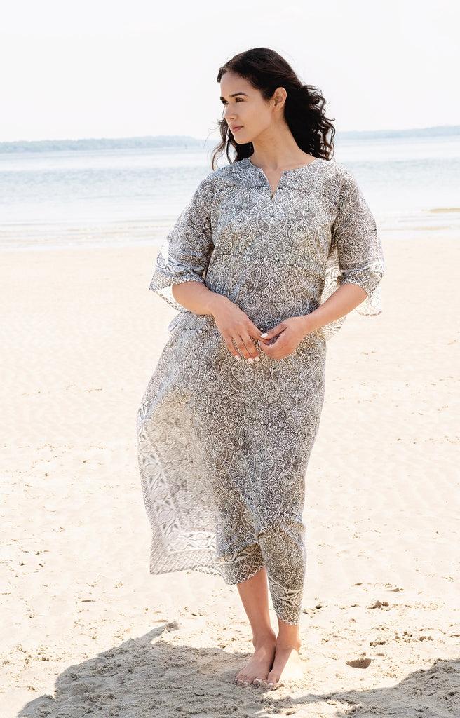 anokhi Kaftan in Grey Tiles