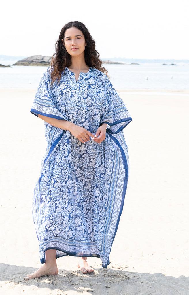 anokhi Kaftan in Porcelain Flower Blue