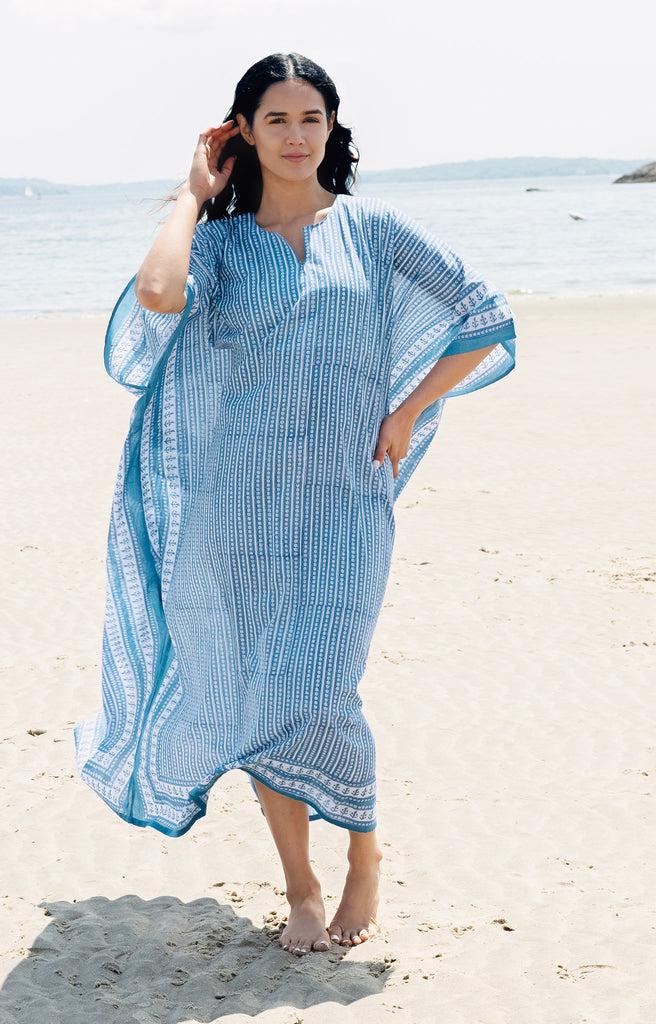 Anokhi Kaftan In Striped Denim