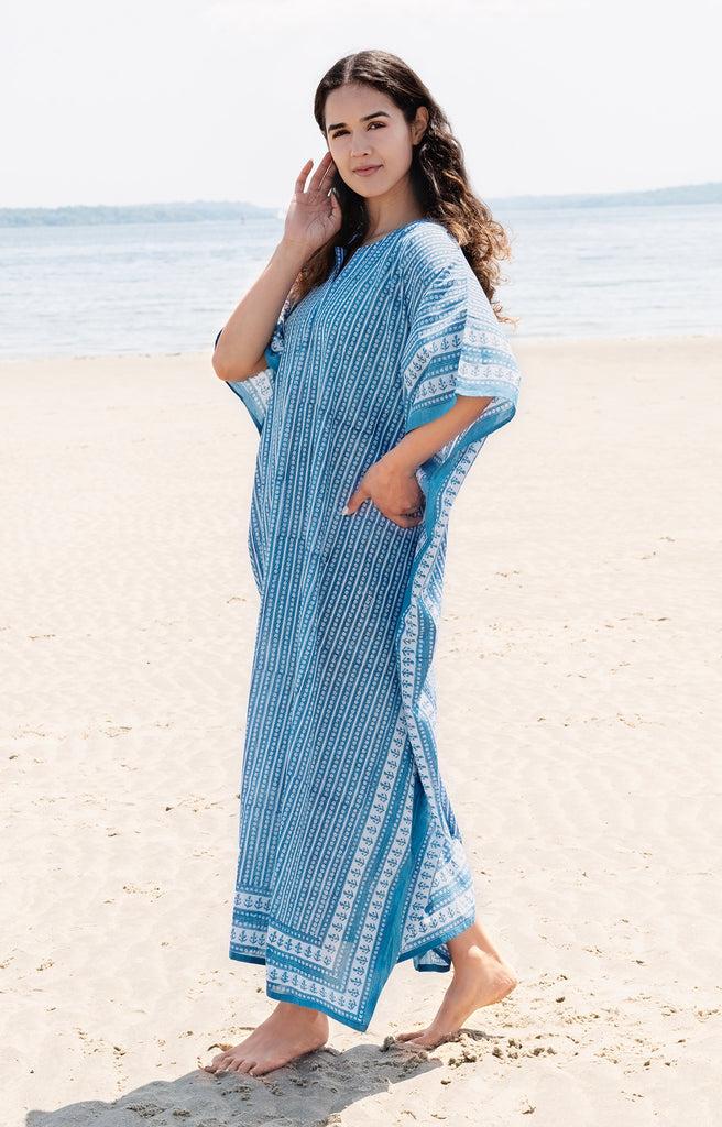 anokhi Kaftan in Striped Denim