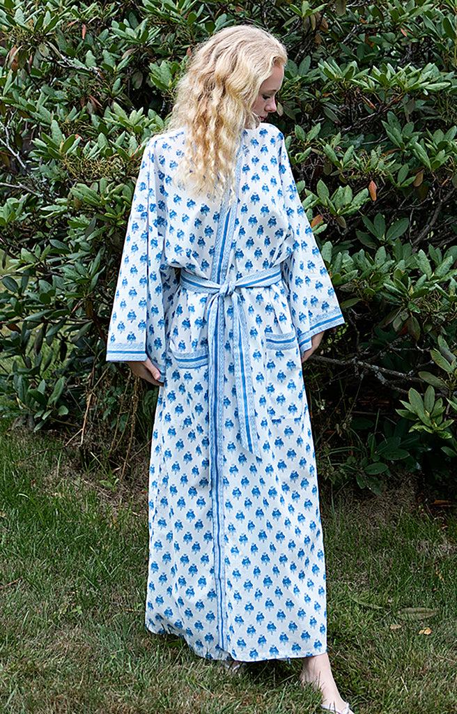 anokhi Long Kimono in Blue Posies