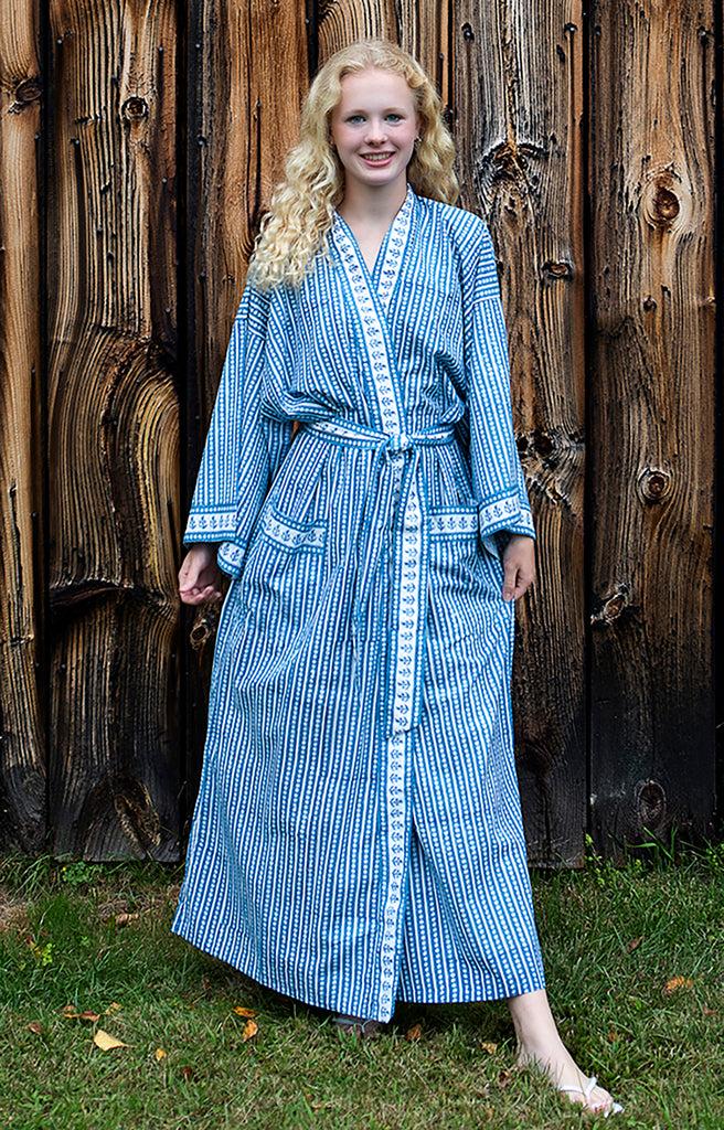 Anokhi Long Kimono In Striped Denim