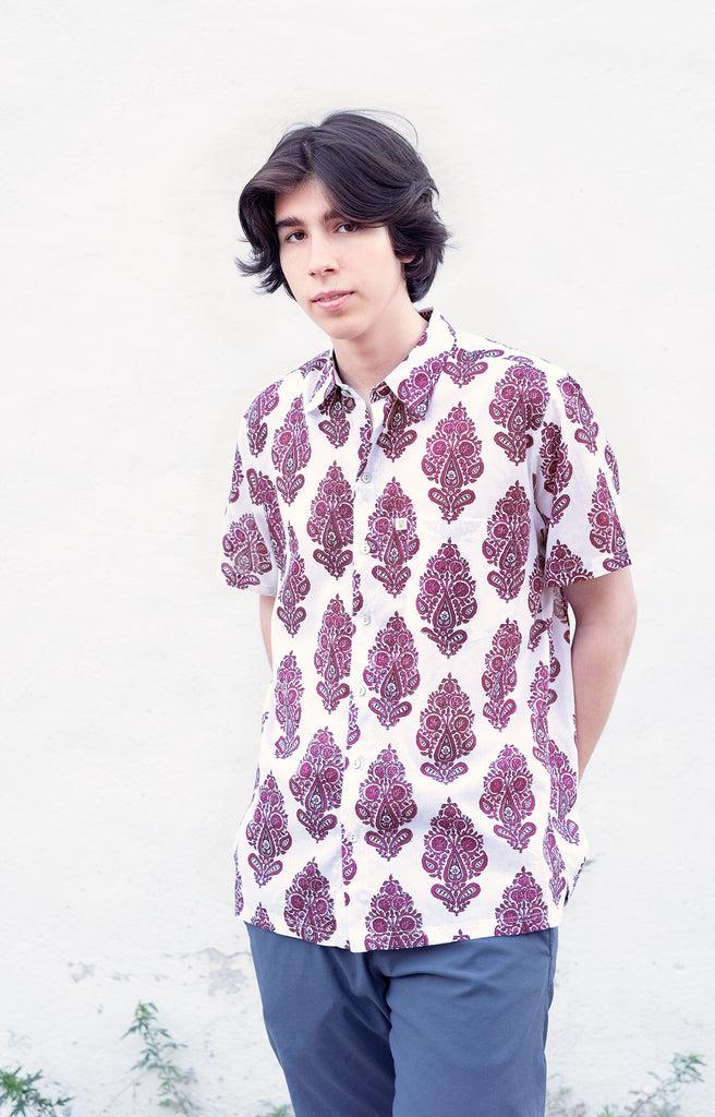 anokhi Men's Short Sleeve Shirt in Empress