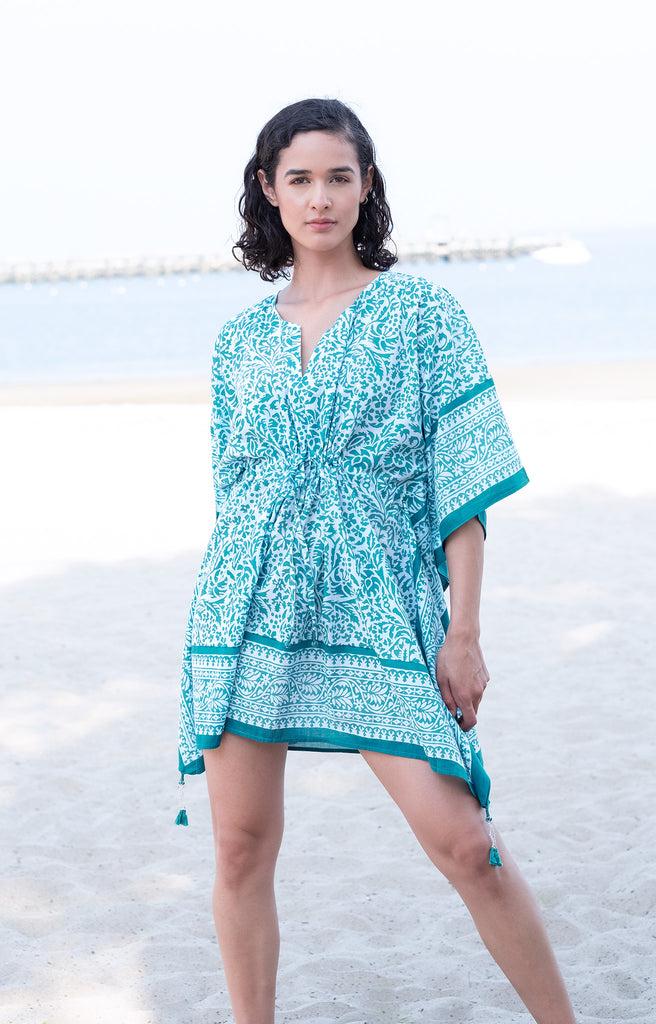 anokhi Peasant Tunic in Teal Stencil