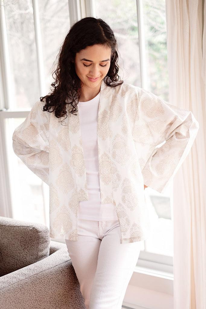 Anokhi Sara Jacket In Gold Stamp