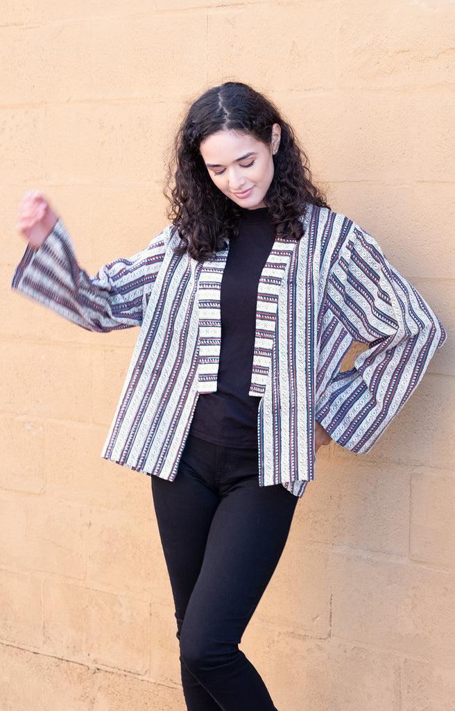 Anokhi Sara Jacket In Navy Stripe