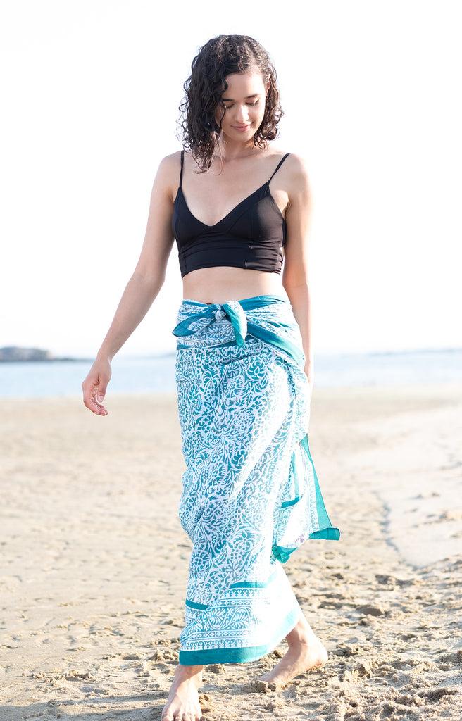 Anokhi Sarong In Teal Stencil