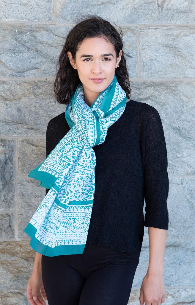 anokhi Sarong in Teal Stencil