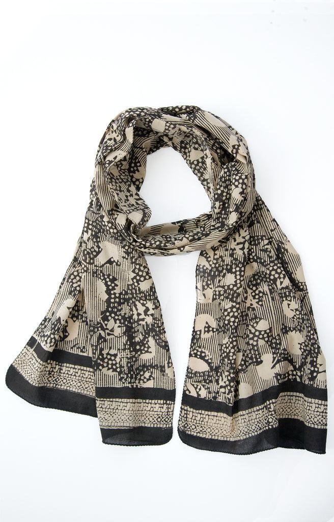 Anokhi Scarf In Black And Tan Shadows