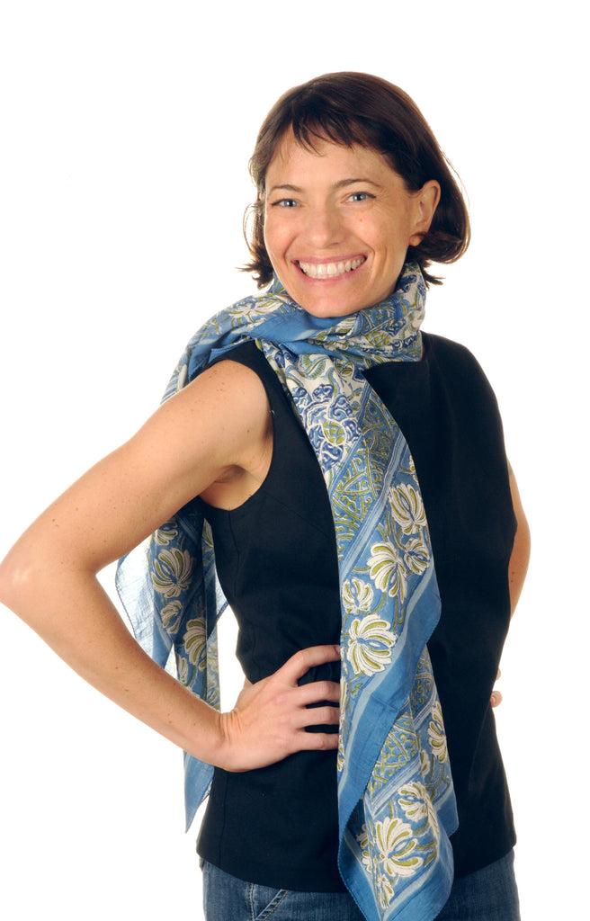 Anokhi Scarf In Blue Trellis