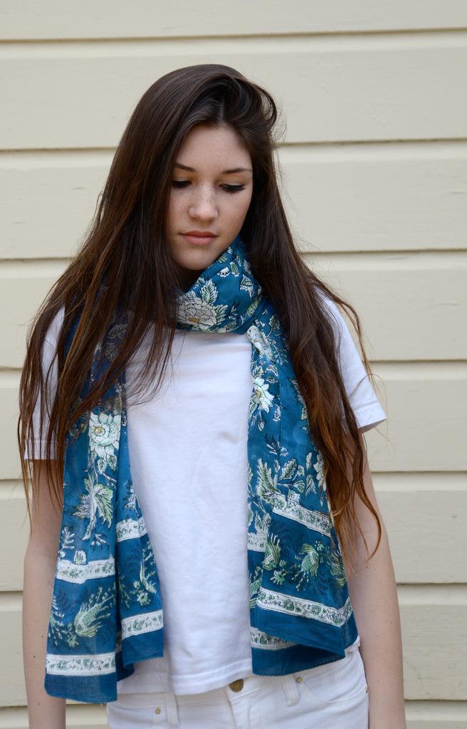 Anokhi Scarf In Briar Rose Blue