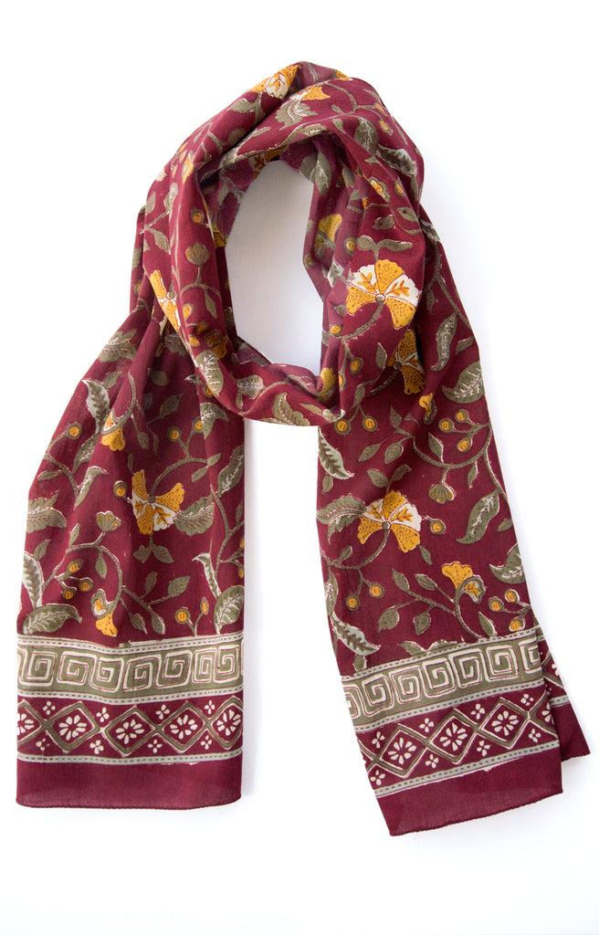 Anokhi Scarf In Burgundy Fan Flower
