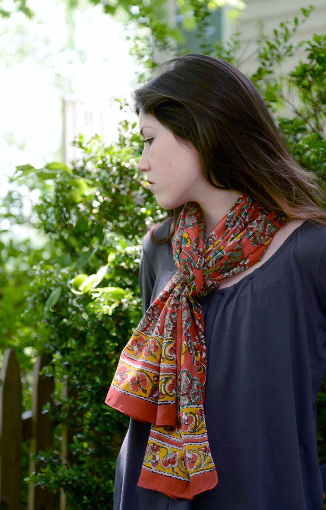 Anokhi Scarf In Coral Flame Tree