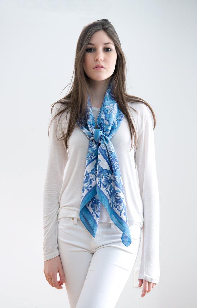 Anokhi Scarf In Denim Lilies