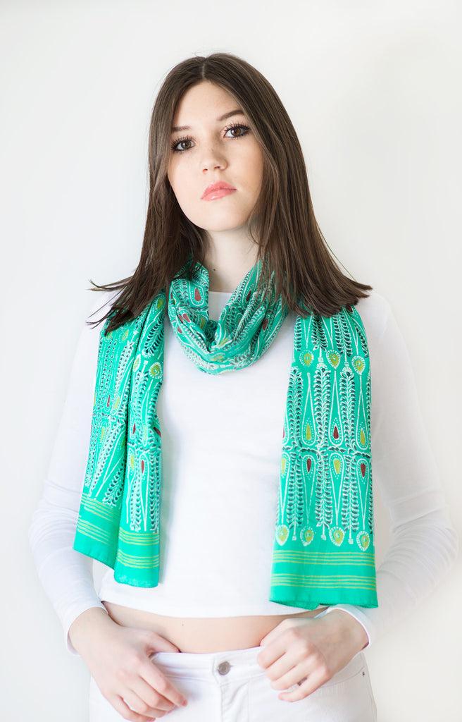 Anokhi Scarf In Emerald Batik