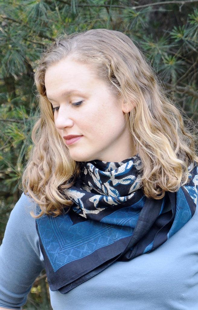 Anokhi Scarf In Indigo Stencil Flower