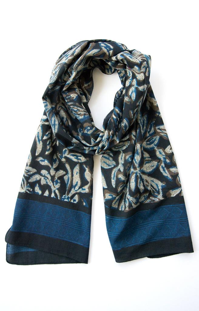 Anokhi Scarf In Indigo Stencil Flower