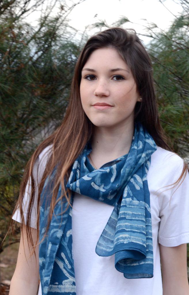 Anokhi Scarf In Lilies On Indigo