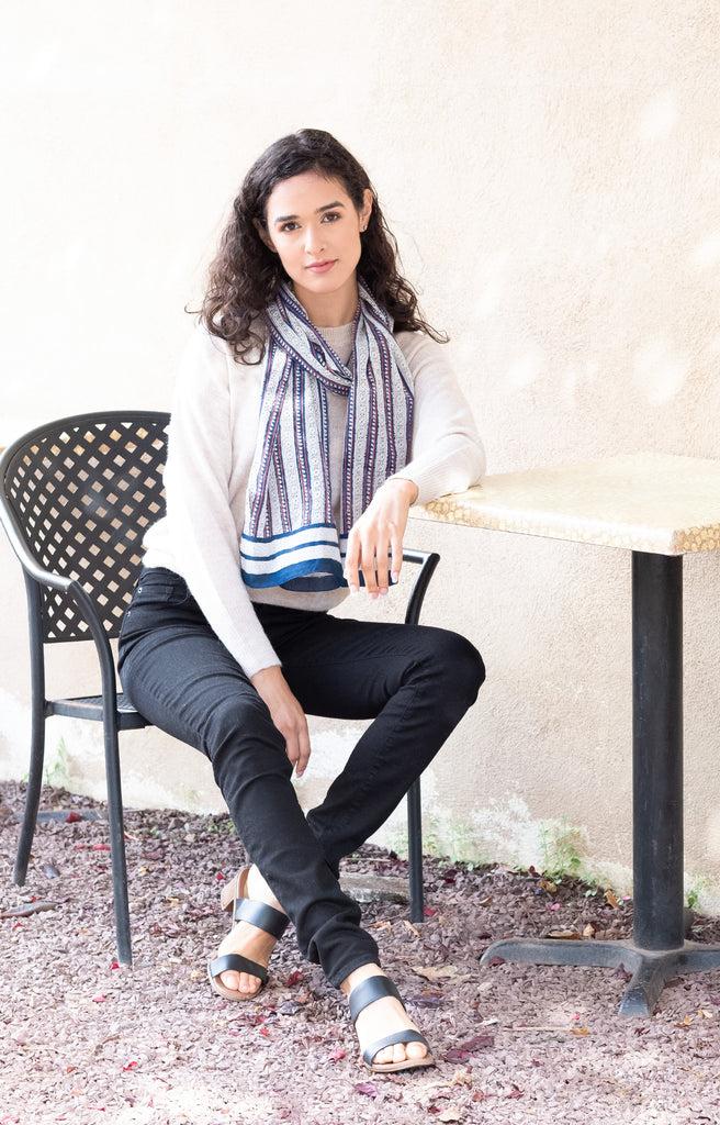 Anokhi Scarf In Navy Stripe