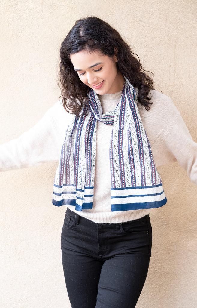 Anokhi Scarf In Navy Stripe