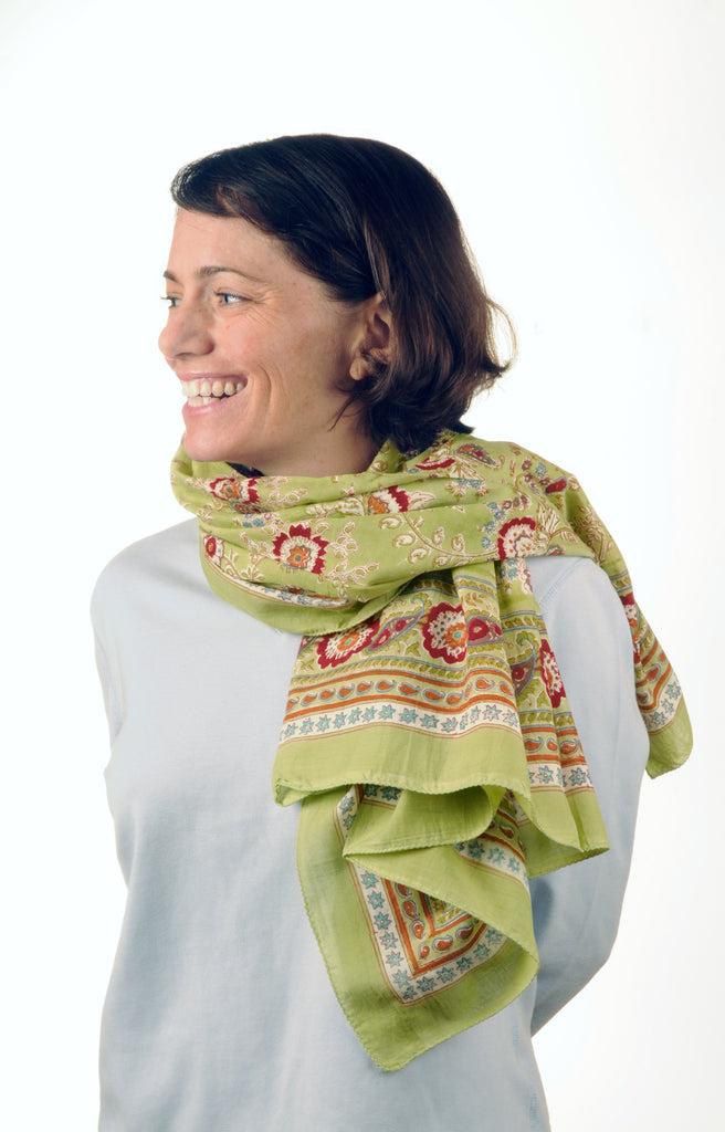 Anokhi Scarf In Paisley Floral Green