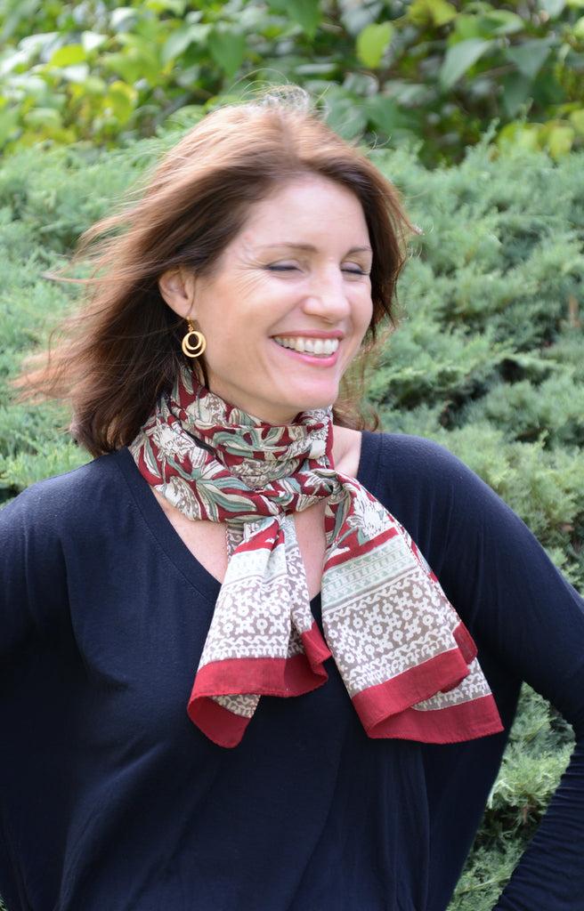 Anokhi Scarf In Pomegranate Press