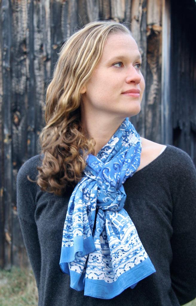 Anokhi Scarf In Porcelain Blue