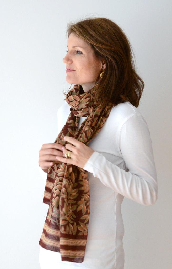 Anokhi Scarf In Rust Leaves