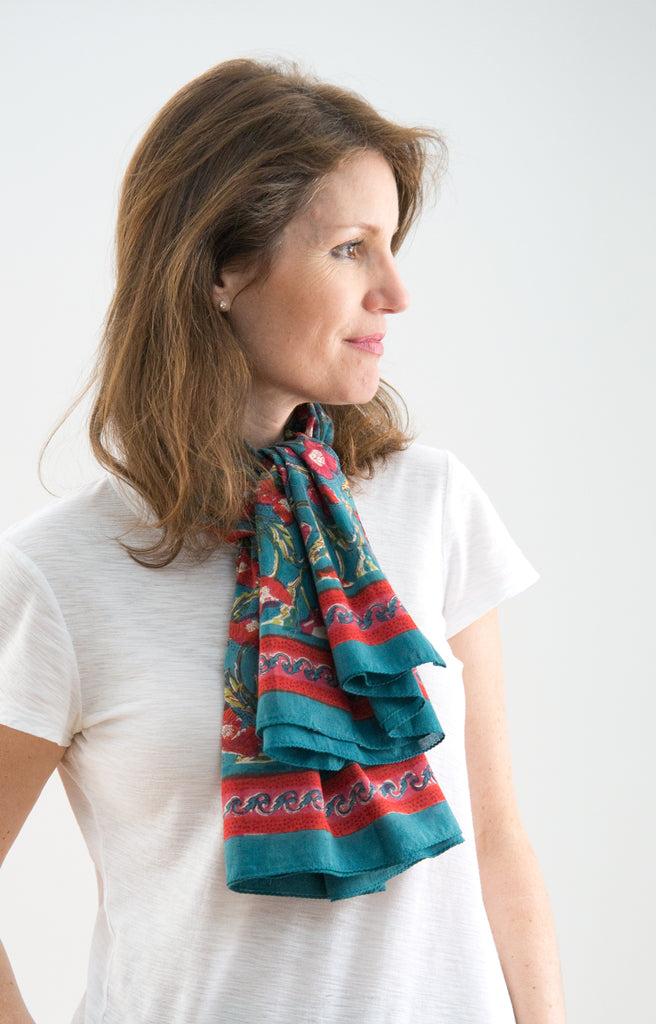 Anokhi Scarf In Teal Floral