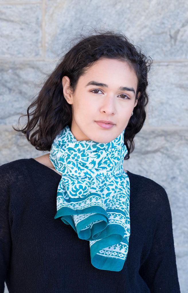 Anokhi Scarf In Teal Stencil