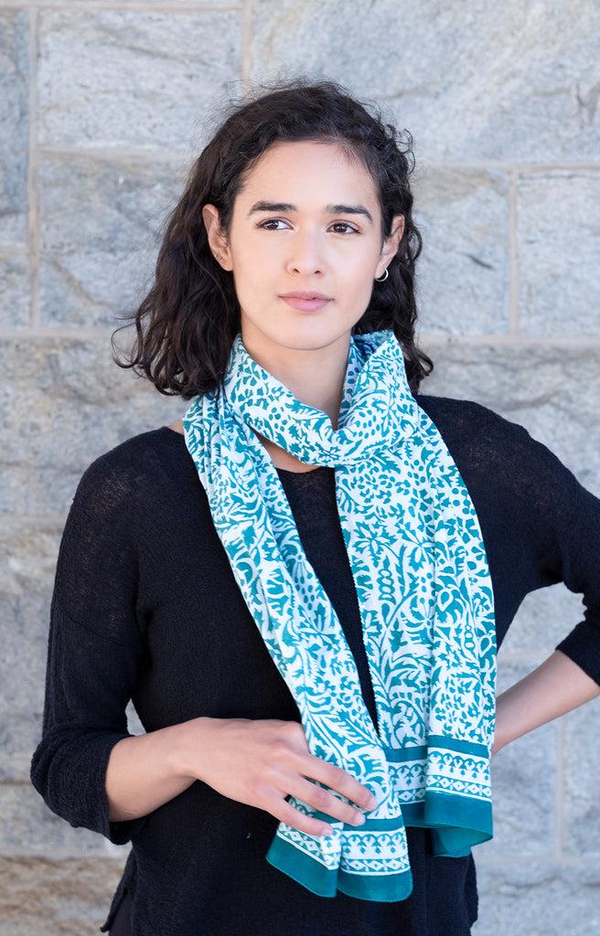 Anokhi Scarf In Teal Stencil