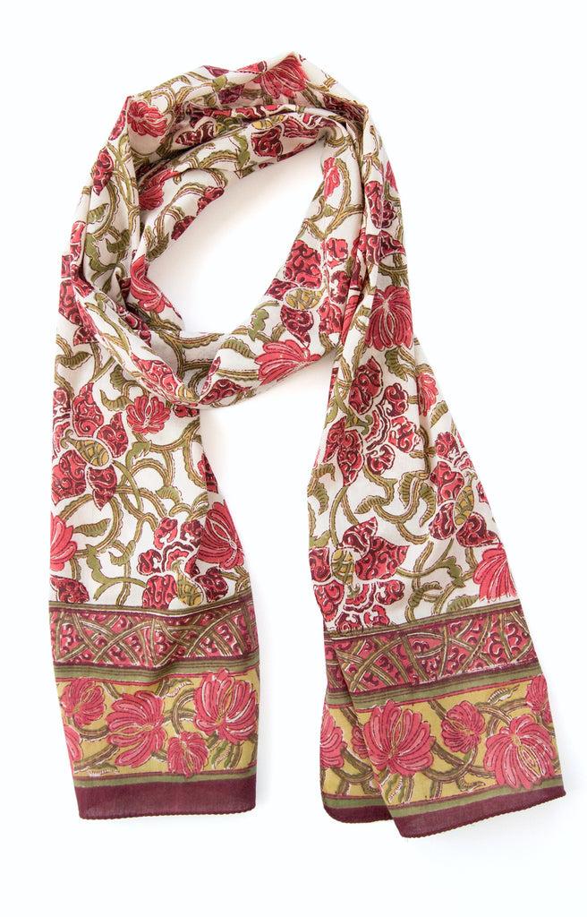 Anokhi Scarf In Wine Trellis