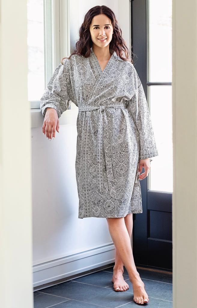 anokhi Short Kimono in Grey Tiles