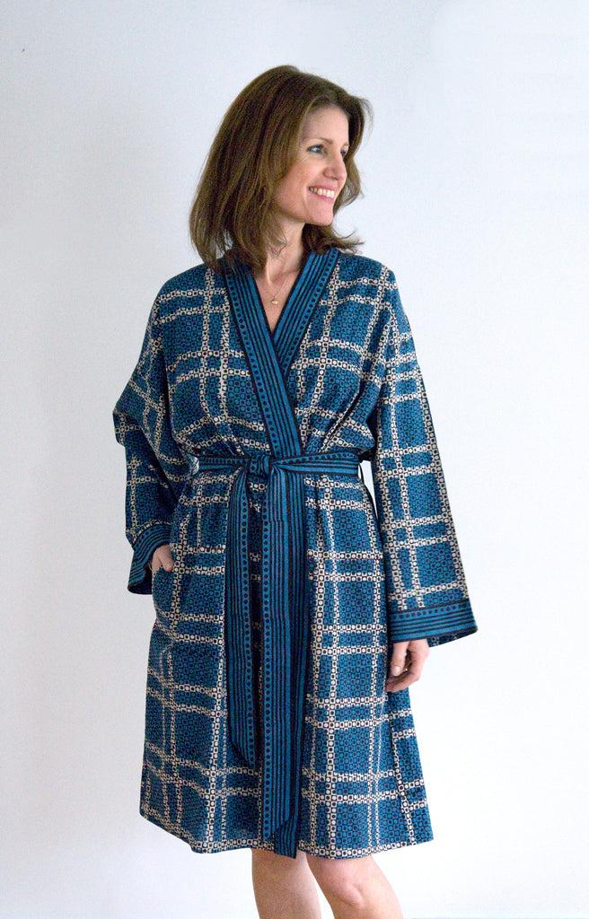 anokhi Short Kimono in Japanese Grid