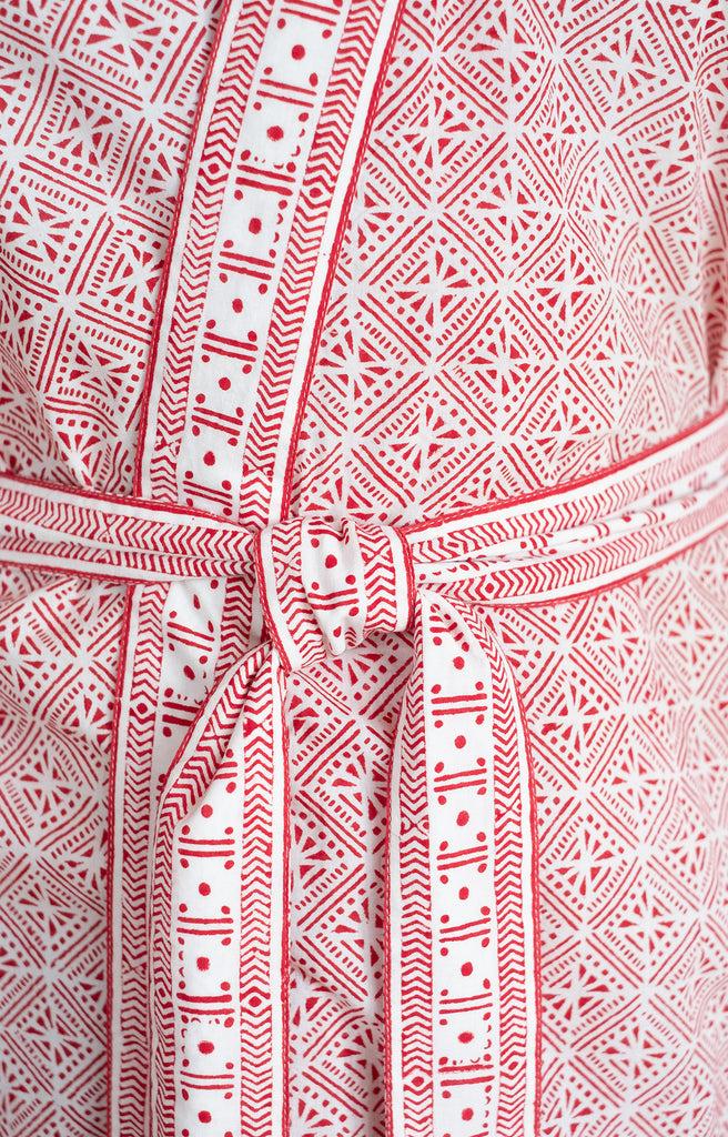 Anokhi Short Kimono In Red Tiles