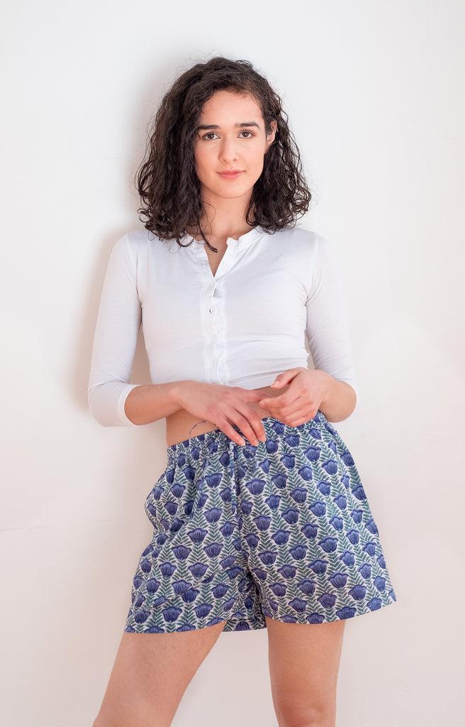 anokhi Shorts in Lapis Tulip