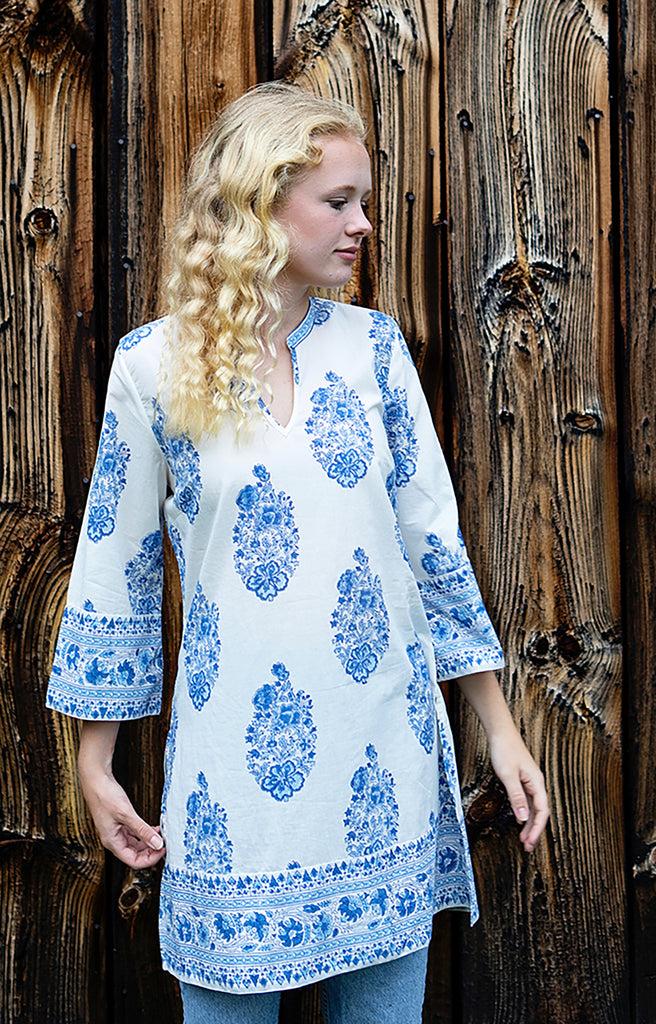 Anokhi Straight Tunic In Blue Bouquet