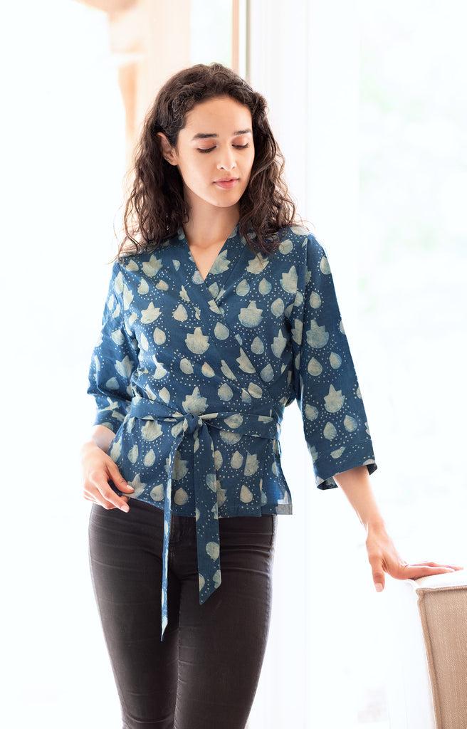 Anokhi Wrap Top In Akola Leaf