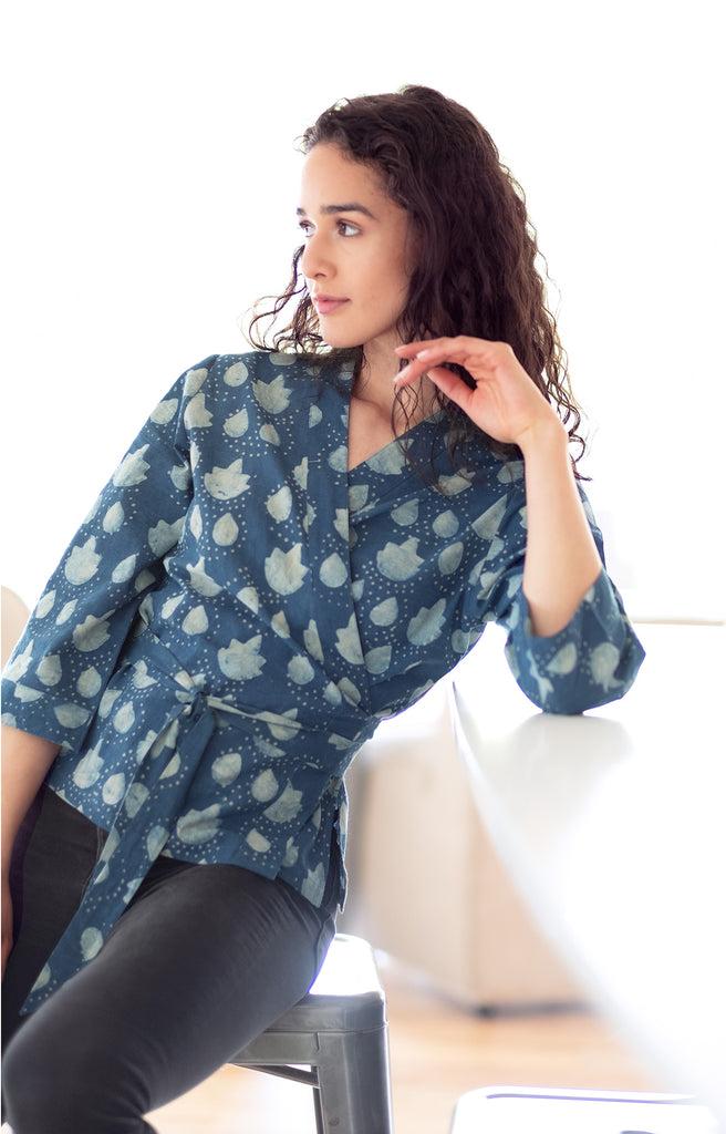 Anokhi Wrap Top In Akola Leaf