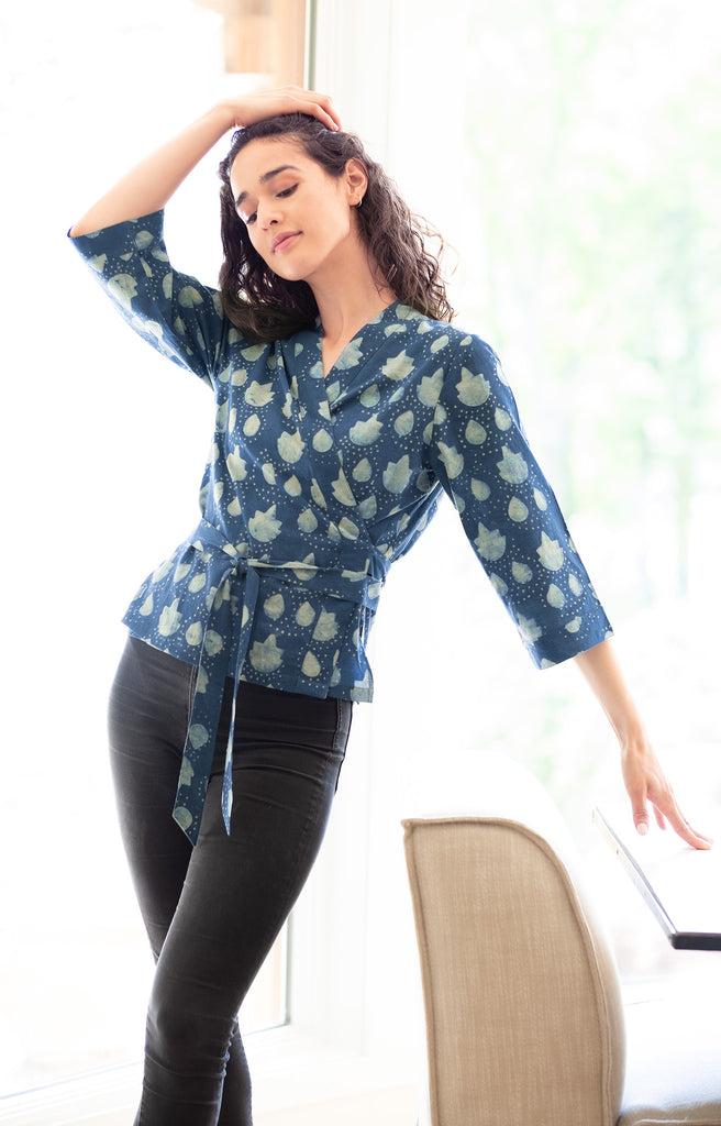 Anokhi Wrap Top In Akola Leaf