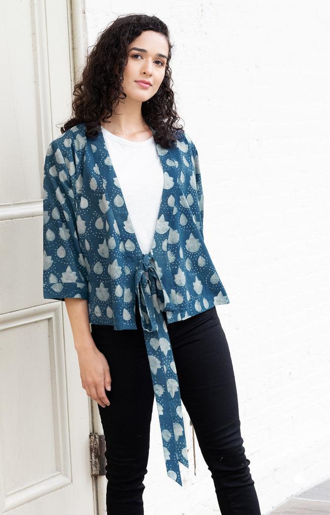 anokhi Wrap Top in Akola Leaf