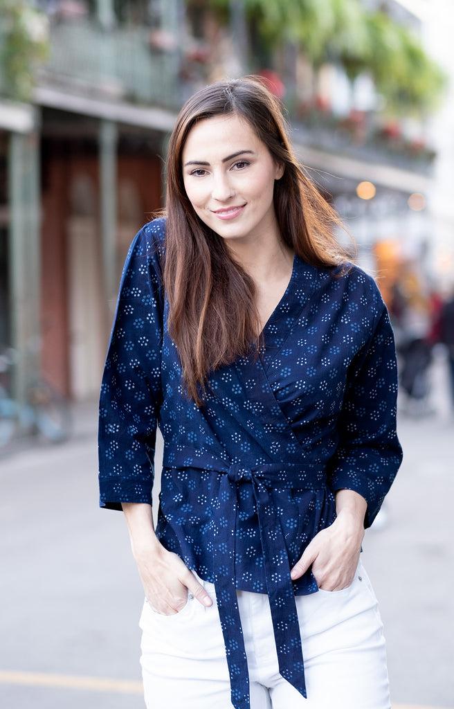 Anokhi Wrap Top In Dot Flower