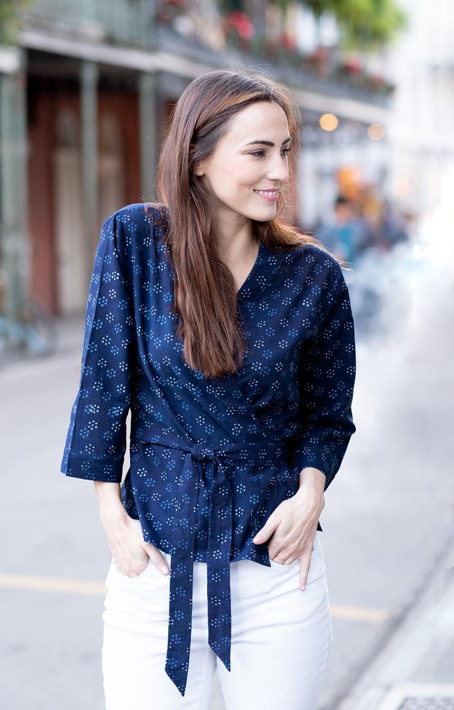 Anokhi Wrap Top In Dot Flower
