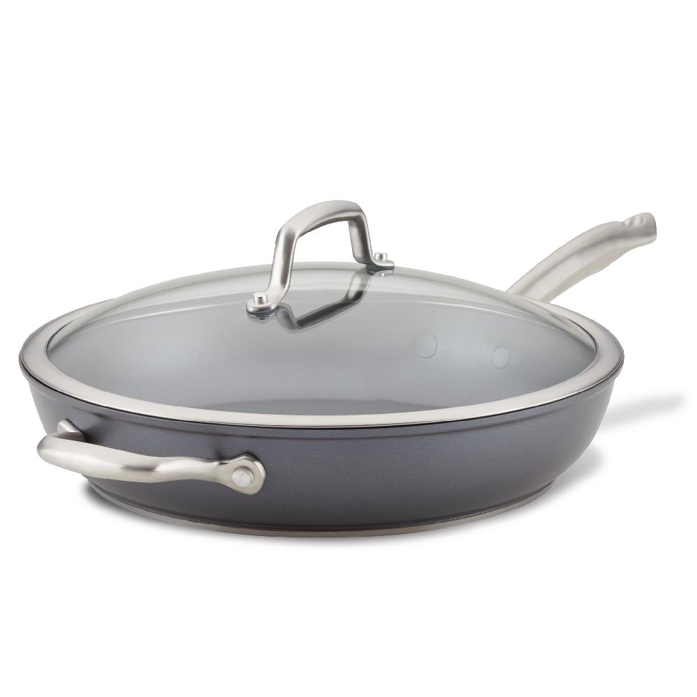 anolon 12-Inch Deep Frying Pan with Lid and Helper Handle