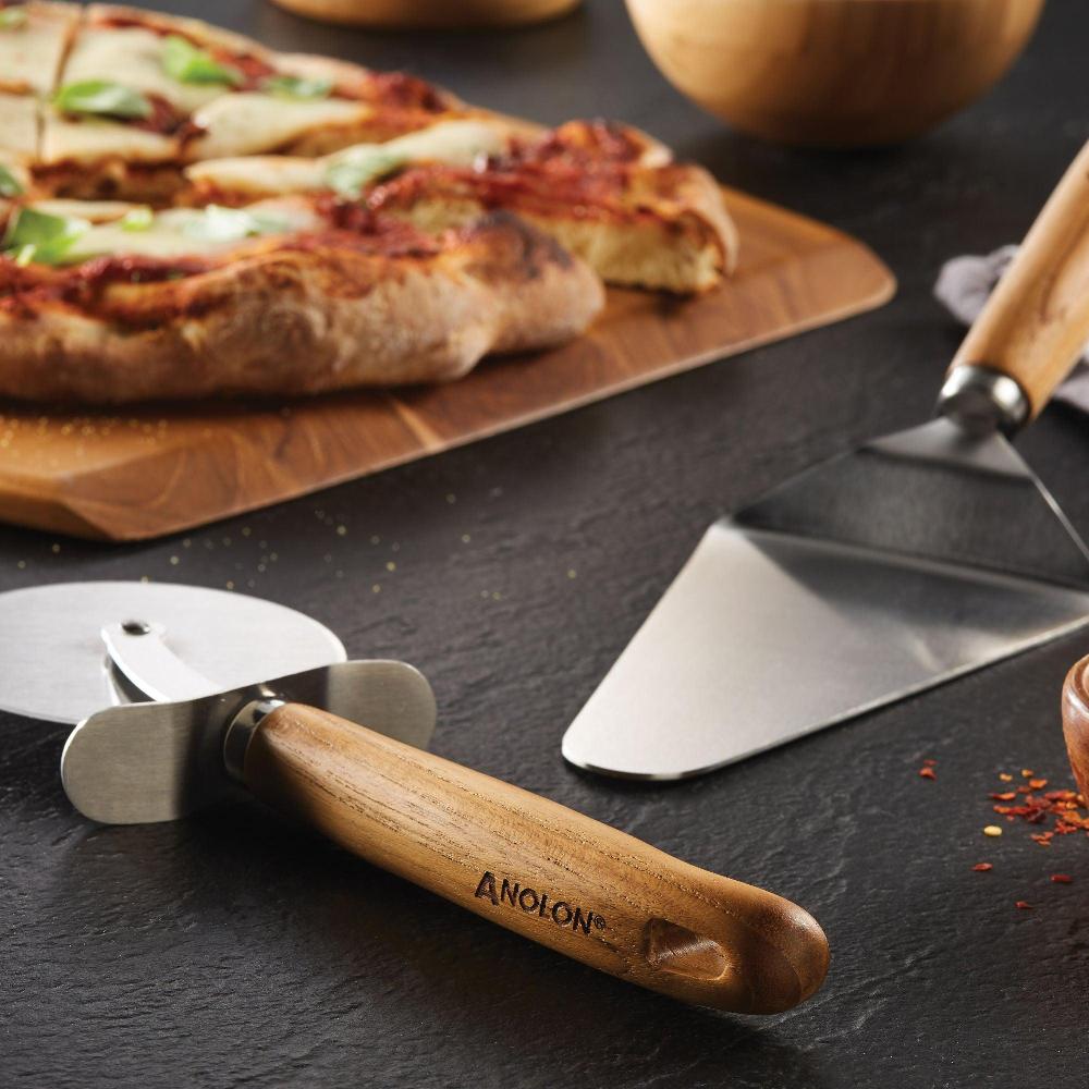 Anolon Teak Pizza Cutter And Server Set