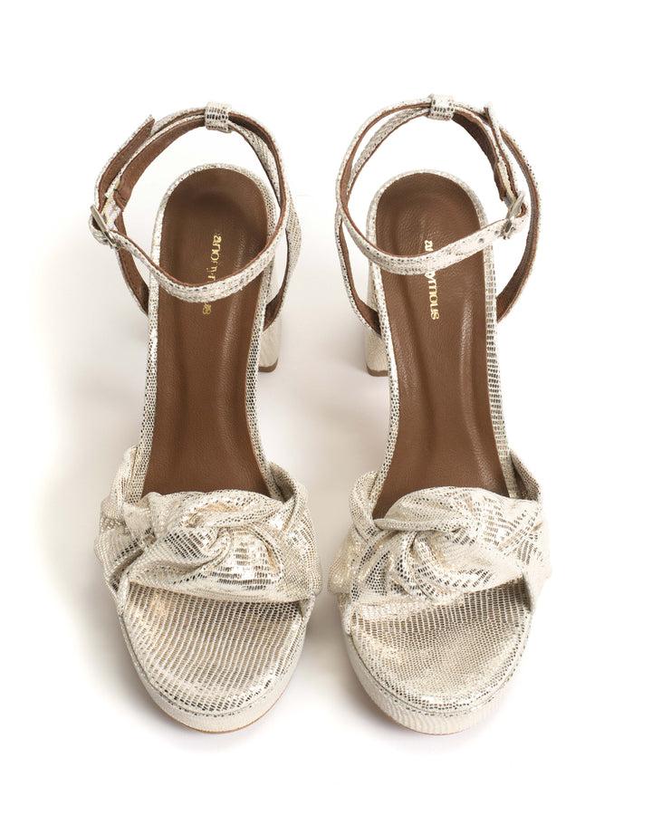Anonymous Copenhagen Aliza 85 Platform Lizard Metallic Goat Champagne