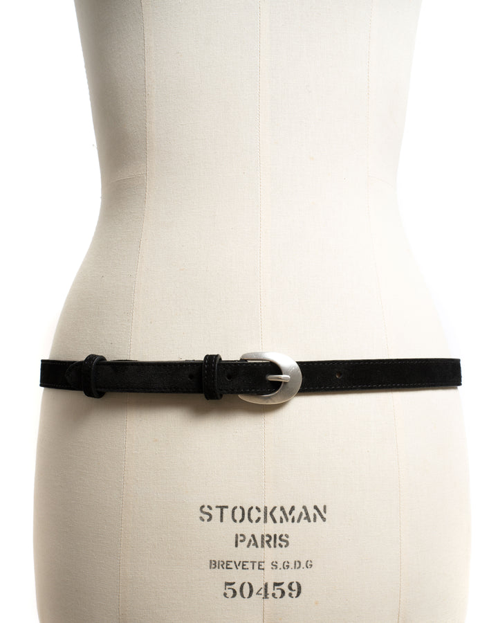 Anonymous Copenhagen Aris Unisex Leather Belt Calf Suede Black U0026 Silver Buckle