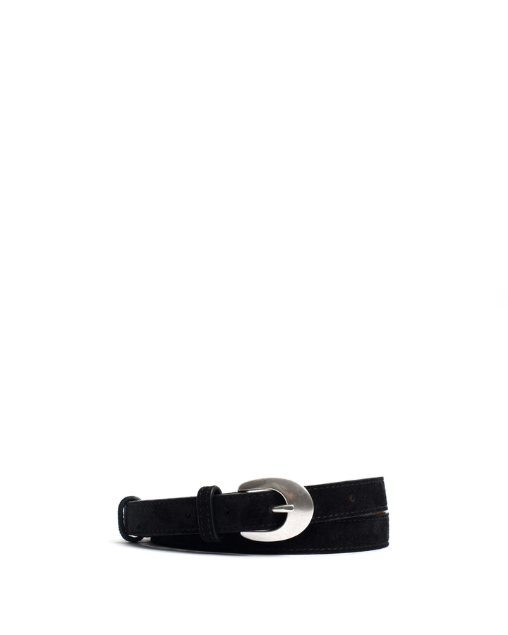 anonymous copenhagen Aris unisex leather belt Calf suede Black u0026 silver buckle